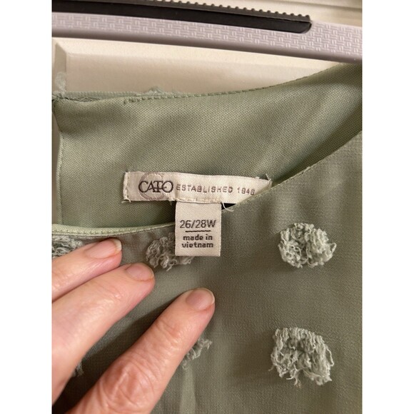 Cato Woman's Sage Chiffon Lined Top Round Neck Tufted Dots Lantern Sleeves 26/28 - Picture 3 of 5